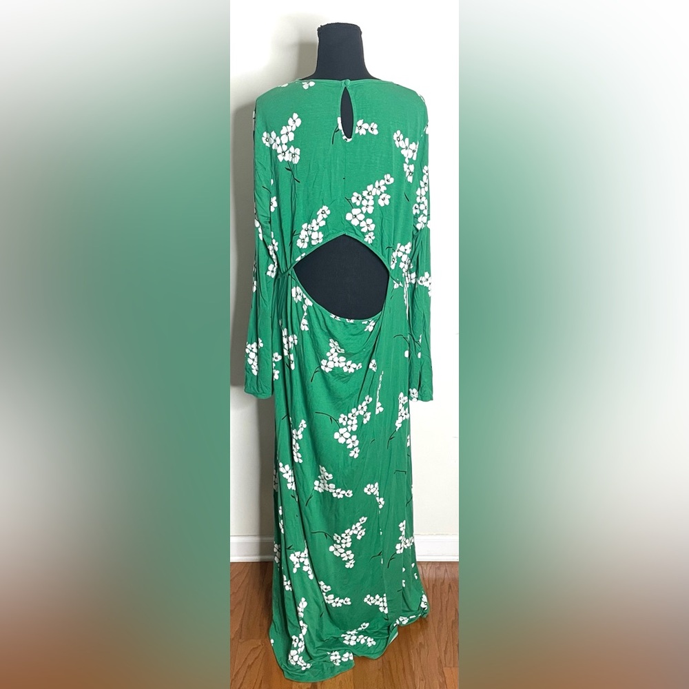 ASOS- Green and White Floral Long Sleeve Backless Dress Size 20 - Picture 4 of 9